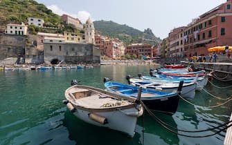 CINQUE TERRE, ITALY - AUGUST 07: Vernazza village at the Cinque Terre on the Italian Riviera on August 07, 2018 in Cinque Terre, Italy.  (Photo by Athanasios Gioumpasis/Getty Images)