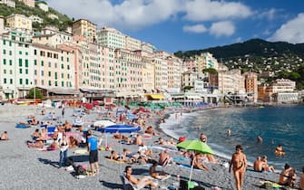 566428653 View across the beach at Camogli. (Photo by: Loop Images/Universal Images Group via Getty Images)