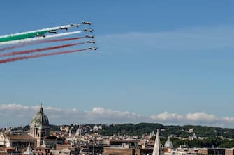 Italian Air Forces aerobatic demonstration team, the "Frecce Tricolori", as they fly duringe the Italy's Republic Day (Festa della Repubblica) in Rome, Italy, 02 June 2020. The anniversary marks the founding of the Italian Republic in 1946.?
ANSA/GIUSEPPE LAMI