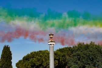 Italian Air Forces aerobatic demonstration team, the "Frecce Tricolori", as they fly duringe the Italy's Republic Day (Festa della Repubblica) in Rome, Italy, 02 June 2020. The anniversary marks the founding of the Italian Republic in 1946.?
ANSA/GIUSEPPE LAMI