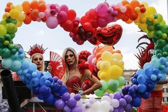 Participants attend a gay pride parade as part of ''Roma Pride 2018'', Rome, 9 June 2018. ANSA/FABIO FRUSTACI.
