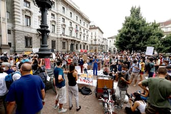 Students demonstrate against the new school set-up and the September reopenings in Milan, Italy, 25 June 2020.
ANSA/Mourad Balti Touati