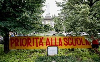 Manifestazione Priorita' alla Scuola in piazza Scala a Milano, 25 giugno 2020.ANSA/Mourad Balti Touati