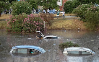 PALERMO, ITALY - JULY 15: Vehicles submerged are seen along the tangential of the town after a storm on July 15, 2020 in Palermo, Italy. After a storm, the city was in complete panic with the meteo station registering more than 80 mm of rain within few minutes.  (Photo by Tullio Puglia/Getty Images)