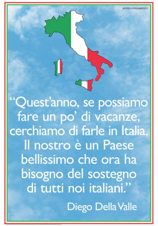 L'appello di Diego Della Valle sui quotidiani vacanze inserzione