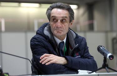 The president of the Lombardy Region, attilio Fontana, attends a press  conference at  theFiera Milano City where the Lombardy region wants to set up a temporary hospital to counter the health emergency due to Coronavirus, Milan, Italy, 16 March 2020. Officials said tha the project of a temporary hospital in place of the pavilions of the Fiera di Milano on the model of those opened and now being be clesed in Wuhan, could be available within six days. Several European countries have closed borders, schools as well as public facilities, and have cancelled most major sports and entertainment events in order to prevent the spread of the SARS-CoV-2 Coronavirus causing the Covid-19 disease
ANSA / MATTEO BAZZI