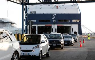 Motorists disembark from the  ship in the port of Civitavecchia, near Rome, Italy, 22 August 2020. ANSA/GIUSEPPE LAMI