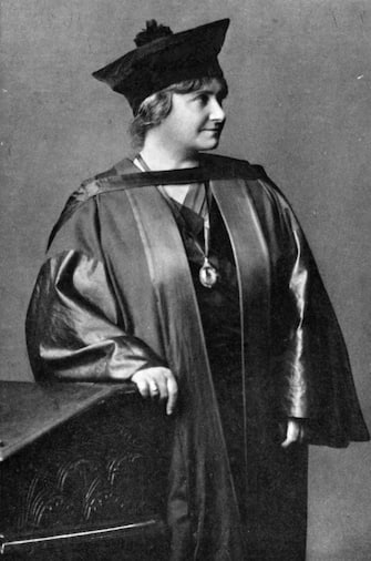circa 1920:  Professor Maria Montessori (1870 - 1952) in academic gown. She was the first woman to obtain a medical degree in Italy - from the University of Rome and developed the system of education for young children based on spontaneity of expression and freedom from restraint.  (Photo by Hulton Archive/Getty Images)