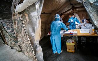In the barracks where the Garibaldi Brigade is based, swab operations for the detection of the Covid-19 virus have begun for the resident population, managed by the mobile laboratories of the Italian Army, with the "drive-through" mode, Caserta, Italy, 29 October 2020.   ANSA/CESARE ABBATE