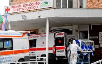 L'esterno dell'ospedale per le malattie infettive 'Cotugno' di Napoli impegnato nell'emergenza Covid, 5 ottobre 2020.
ANSA/CIRO FUSCO