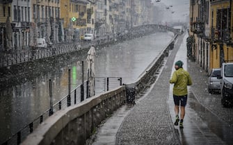 A slight snowfall in the Naviglio Grande area, Milan, Italy, 02 December 2020.    Ansa / Matteo Corner