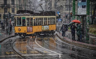 A slight snowfall in 24 Maggio square, in the Navigli area, Milan, Italy, 02 December 2020.    Ansa / Matteo Corner