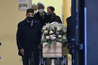 The coffin of the former player of the Italian national soccer team Paolo Rossi leaves the morgue from Policlinico towards Vicenza in Siena, Italy, 11 December 2020. Rossi's death aged 64 was announced 10 December 2020. ANSA/FABIO DI PIETRO