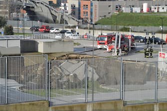 The large chasm that opened in the parking lot of the Ospedale del Mare, in the eastern outskirts of Naples 08 January 2021. The event happened at dawn and no injuries were recorded even if some cars ended up in the chasm.