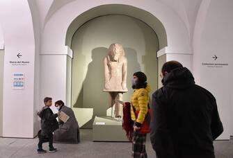 Visitors at the Egyptian museum on the day of its reopening, in Turin, Italy, 01 February 2021. COVID-19 restrictions came down in many parts of Italy on 01 February, with most of the country now a yellow zone, meaning the risk if contagion is considered moderate.
ANSA/ALESSANDRO DI MARCO