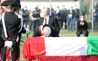 Limbiate Mayor Antonio Romeo attends the funeral service of Ambassador Luca Attanasio in Limbiate, northern Italy, 27 February 2021. Italy's Ambassador to the Democratic Republic of Congo Luca Attanasio and Carabiniere police officer Vittorio Iacovacci were killed on 22 February while travelling from Goma to Rutshuru in the east of the African country where they were planning to visit a UN World Food Programme (WFP) school feeding programme. ANSA/ MATTEO BAZZI