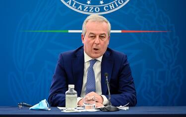 President of the Superior Health Council, Franco Locatelli, attends a press conference on vaccination plan to fight Covid-19 pandemic, Rome, Italy, 8 April 2021. ANSA/RICCARDO ANTIMIANI