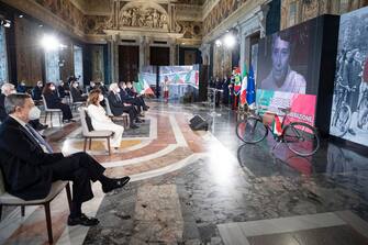 This handout photo provided by the Quirinal Press Office shows Italian President Sergio Mattarella during a ceremony held at the Quirinal Palace  on the occasion of the 76th anniversary of Liberation Day, in Rome, Italy, 25 April 2021. Festa della Liberazione (Liberation Day) is a nationwide public holiday in Italy that is annually celebrated on 25 April. The day remembers Italian Partisans who fought against the Nazis and Mussolini's troops during World War II and honors those who served in the Italian Resistance. ANSA/ QUIRINAL PRESS OFFICE/ FRANCESCO AMMENDOLA +++ ANSA PROVIDES ACCESS TO THIS HANDOUT PHOTO TO BE USED SOLELY TO ILLUSTRATE NEWS REPORTING OR COMMENTARY ON THE FACTS OR EVENTS DEPICTED IN THIS IMAGE; NO ARCHIVING; NO LICENSING +++