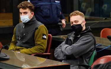 U.S. citizens Finnegan Lee Elder (R) and Gabriel Natale-Hjorth, who are being tried on murder charges after Italian Carabinieri paramilitary police officer Mario Cerciello Rega was killed in July 2019, look on during a break in closing arguments,, in Rome, on April 26, 2021. (Photo by REMO CASILLI / POOL / AFP) (Photo by REMO CASILLI/POOL/AFP via Getty Images)