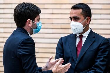 Italian FM Luigi Di Maio and Health Minister Roberto Speranza (R)&nbsp; during the International Forum Middle East and Africa in Rome, 22 october 2020. ANSA/ANGELO CARCONI