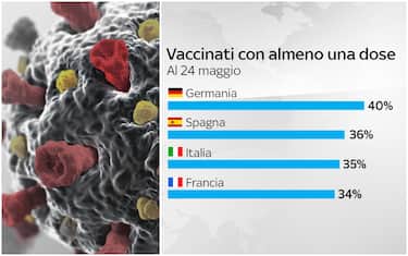 Grafica che mostra le percentuali di vaccinati con almeno una dose in Germania, Spagna, Italia e Francia