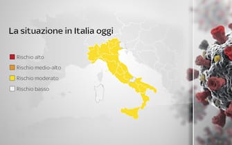 Cartina Italia con rischio nelle regioni e fasce di colori