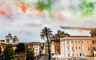 Frecce Tricolori acrobatic team flies over the celebrations of Republic Day, in Rome, Italy, 02 June 2021. The anniversary marks the proclamation of the Italian Republic in 1946. ANSA/FABIO FRUSTACI