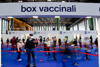 Hundreds person over 50 years in Naples  in a row at the Atitech plant in Capodichino where it was set up the new hub, the largest in Italy, for anti-covid vaccinations, 3 May 2021 ANSA/ CIRO FUSCO