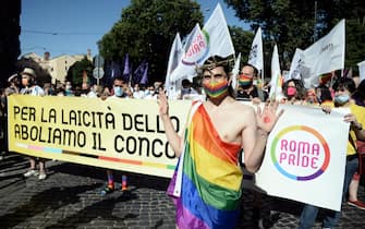 Manifestazione "Roma Pride 2021" 
Roma, 26 giugno 2021.   
ANSA/FABIO CIMAGLIA

