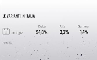La percentuale delle varianti del coronavirus in Italia al 20 luglio