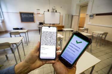 The Green Pass vaccine passport is seen inside the Giulio Cesare high school in Rome, Italy, 26 August 2021.&nbsp; ANSA/ MASSIMO PERCOSSI