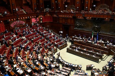 Il risultato del voto su un emendamento durante la discussione sul decreto Green Pass alla Camera dei Deputati, Roma, 8 settembre 2021. ANSA/RICCARDO ANTIMIANI