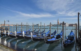 Piazza San Marco area - Gondolas stopped during Venice in the Red Zone, News in Venice, Italy, March 15, 2021