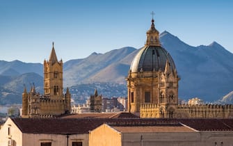 City Skyline of Palermo, Sicily, Italy, Europe, showing the dome of Palermo cathedral