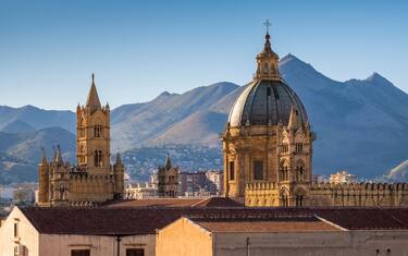 City Skyline of Palermo, Sicily, Italy, Europe, showing the dome of Palermo cathedral