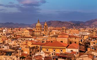 "Cityscape at sunrise, Palermo, Sicily, Italy"