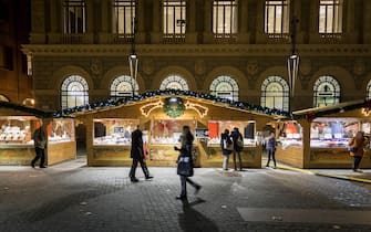 Christmas Atmosphere in Bologna. French market in Piazza Galvani