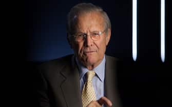 WASHINGTON, DC -- MAY 17: Former Secretary of Defense Donald Rumsfeld being interviewed  for Discovery Channel's documentary, "The Presidents' Gatekeepers," about the White House chiefs of staff by Chris Whipple, May 17, 2012 in Washington, D.C. Whipple, Jules Naudet, and Gedeon Naudet are the executive producers of the project. (Photo by David Hume Kennerly/Getty Images)