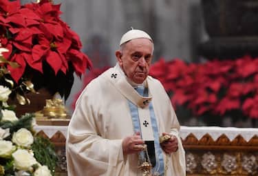 Pope Francis celebrates New Year's day mass in St. Peter's Basilica at the Vatican on January 1, 2022. (Photo by Tiziana FABI / AFP) (Photo by TIZIANA FABI/AFP via Getty Images)