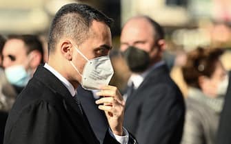 Italy's Foreign Affairs Minister, Luigi Di Maio arrives to attend the funeral ceremony of late European Parliament speaker David Sassoli on January 14, 2022 at the Basilica Santa Maria degli Angeli e dei Martiri in Rome. - Sassoli died on January 11, 2022 in the hospital where he had been admitted on December 26 for "a serious complication due to a dysfunction of the immune system". (Photo by Vincenzo PINTO / AFP) (Photo by VINCENZO PINTO/AFP via Getty Images)