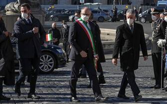 Il sindaco di Roma Roberto Gualtieri, arriva alla basilica di Santa Maria degli Angeli e dei Martiri, per i funerali di Stato di David Sassoli, Roma, 14 gennaio 2022.
ANSA/ALESSANDRO DI MEO