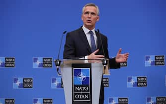(220222) - BRUSSELS, Feb. 22, 2022 (Xinhua) - NATO Secretary General Jens Stoltenberg speaks to the media following an extraordinary meeting of the NATO-Ukraine Commission at NATO headquarters in Brussels, Belgium, on Feb. 22, 2022 The chief of the North Atlantic Treaty Organization (NATO) has urged Russia to "choose the path of diplomacy" in the conflict with Ukraine.  (Xinhua / Zheng Huansong) - Zheng Huansong - // CHINENOUVELLE_1.0409 / 2202230851 / Credit: CHINE NOUVELLE / SIPA / 2202230858
