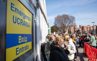 BOLOGNA, ITALY - MARCH 11: Entrance first reception hub for Ukrainian refugees on March 11, 2022 in Bologna, Italy. (Photo by Max Cavallari/Getty Images)