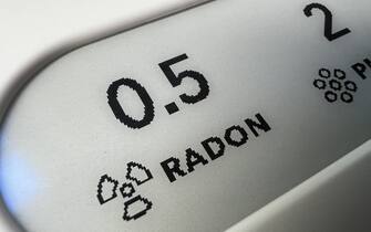 Screen indicating radon level on Airthings View Plus air quality monitor, Lafayette, California, March 23, 2022. Photo courtesy Tech Trends. (Photo by Gado/Getty Images)