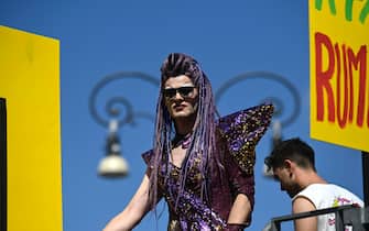 Members and supporters of the lesbian, gay, bisexual and transgender (LGBT) community take part in the Pride parade in Rome, Italy, 11 June 2022. ANSA/RICCARDO ANTIMIANI