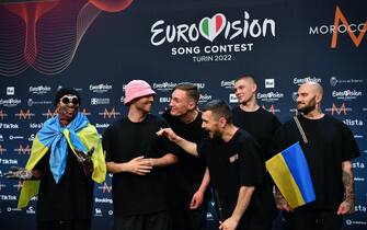 Press conference of the Ukrainian band Kalush Orchestra winners of the 66th annual Eurovision Song Contest (ESC) at the PalaOlimpico indoor stadium in Turin, Italy, 15 May 2022. 
ANSA/ALESSANDRO DI MARCO