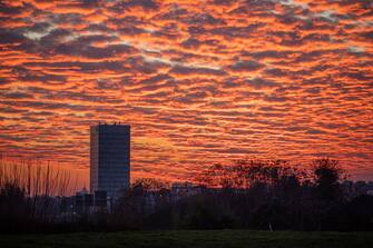 Sunset over the city on November 23, 2020 in Milan, Italy. (Photo by Alessandro Bremec/NurPhoto via Getty Images)