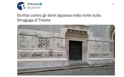 Trieste, il muro della Sinagoga imbrattato con una frase antisemita
