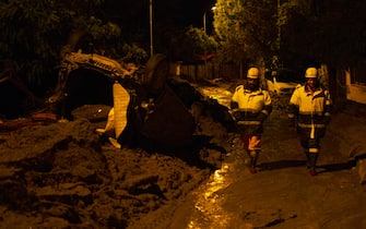 Civil protection volunteers at work, after the violent flood that hit the city of Casamicciola on the island of Ischia, where there are about 13 people missing. Casamicciola, 27 Novembr, 2022. (Vincenzo Izzo/Sipa USA)