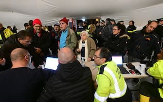 Some phases of the evacuation plan of the Italian Civil Protection for over a thousand people that will be temporarily removed from the areas affected by the mudslide happened on last 26 November in Casamicciola, island of Ischia, Naples, Italy, 02 February 2022. The plan, that it will last until 16 of tomorrow, is taken in concomitance with the beginning of the yellow alert on the island of Ischia. For red areas there is a shuttle service to allow the transfer of citizens to the available accommodation facilities. The police will guarantee the anti-looting service.    ANSA / CIRO FUSCO